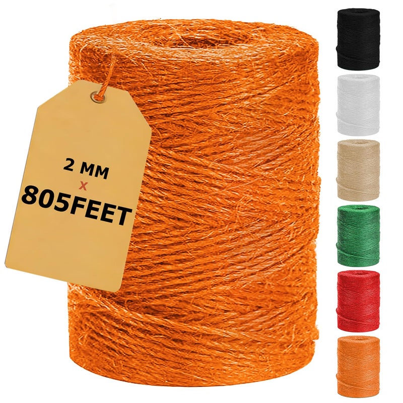 Vanhench 805FT Orange Twine String  Colored Natural Jute Twine String Rope Cord for Christmas Crochet Knitting Macrame  Arts & Crafts  Gift Wrapping  Wedding D?or  Art Decoration Packing (Orange) - Image 1